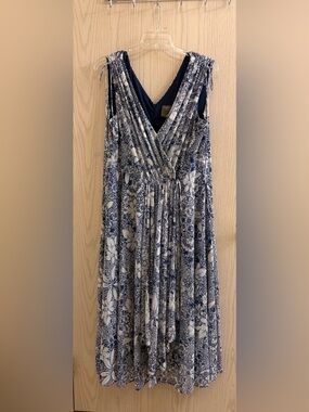 Taylor Dresses Blue and White Floral Faux Wrap Maxi Dress
